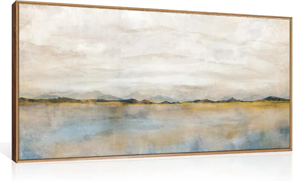 HLNIUC Large Abstract Horizontal Wall Art,Neutral Distant Mountain Wall Decor 20x40, Watercolor Beige Dusty Nature Landscape Painting, Modern Pastel Scenery Art Prints for Living Room, Bedroom, Office