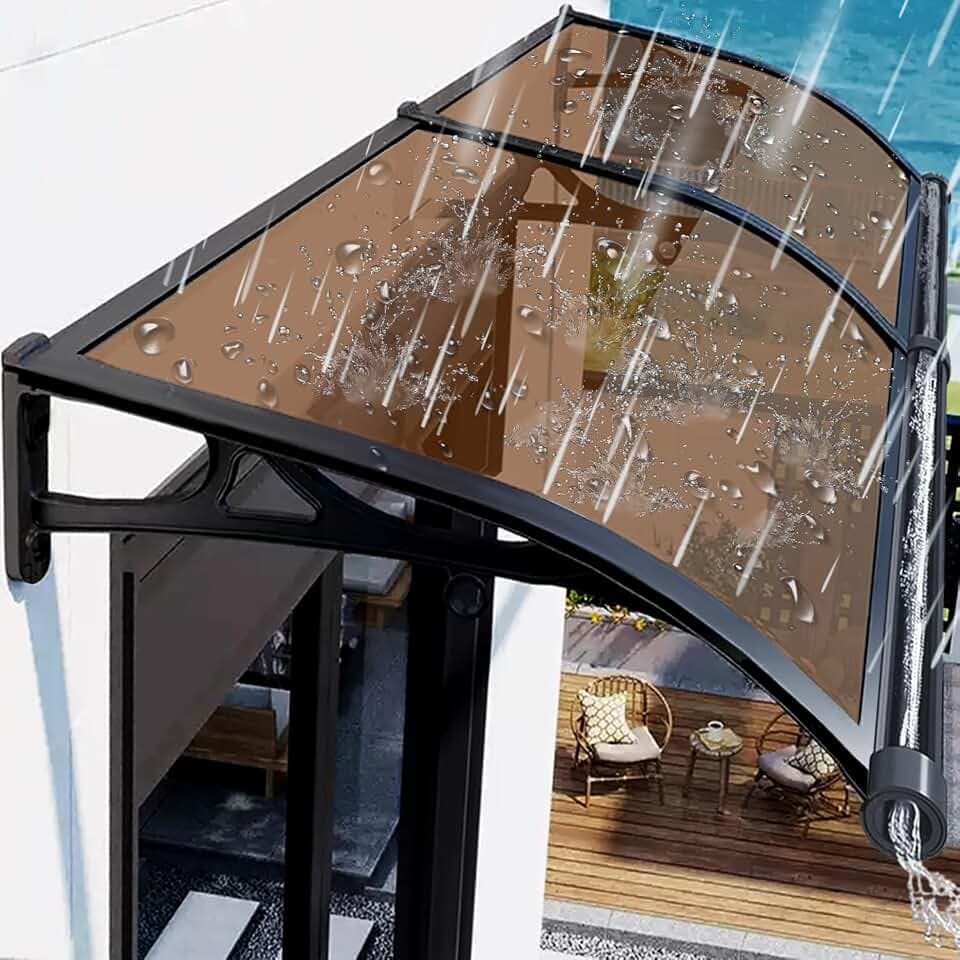 Awning for Door Entrance, Aluminum Window Awnings Exterior for Doors Canopy, Polycarbonate Cover Outdoor Front Doors UV/Rain/Snow Protection, Easy to Install, Brown Board(24x40in)