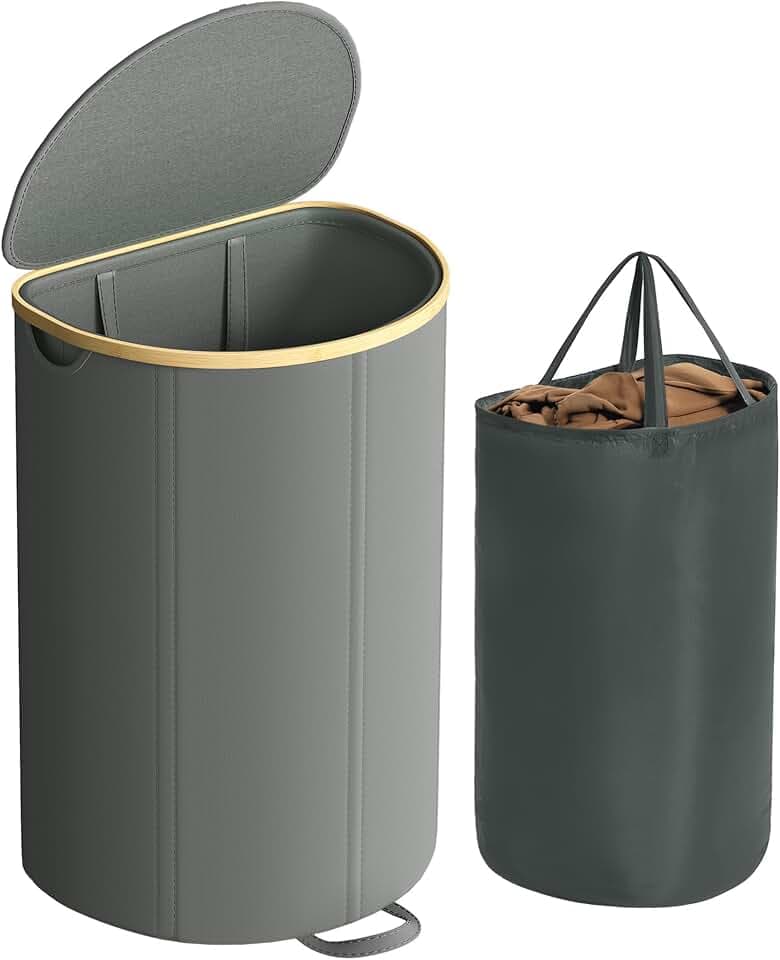 SONGMICS Wäschekorb, 90 Liter, mit Deckel, Wäschesack herausnehmbar