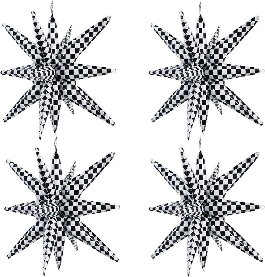 TONIFUL 4 Pcs Checkered Explosion Star Balloons Race Car Themed Party Decor