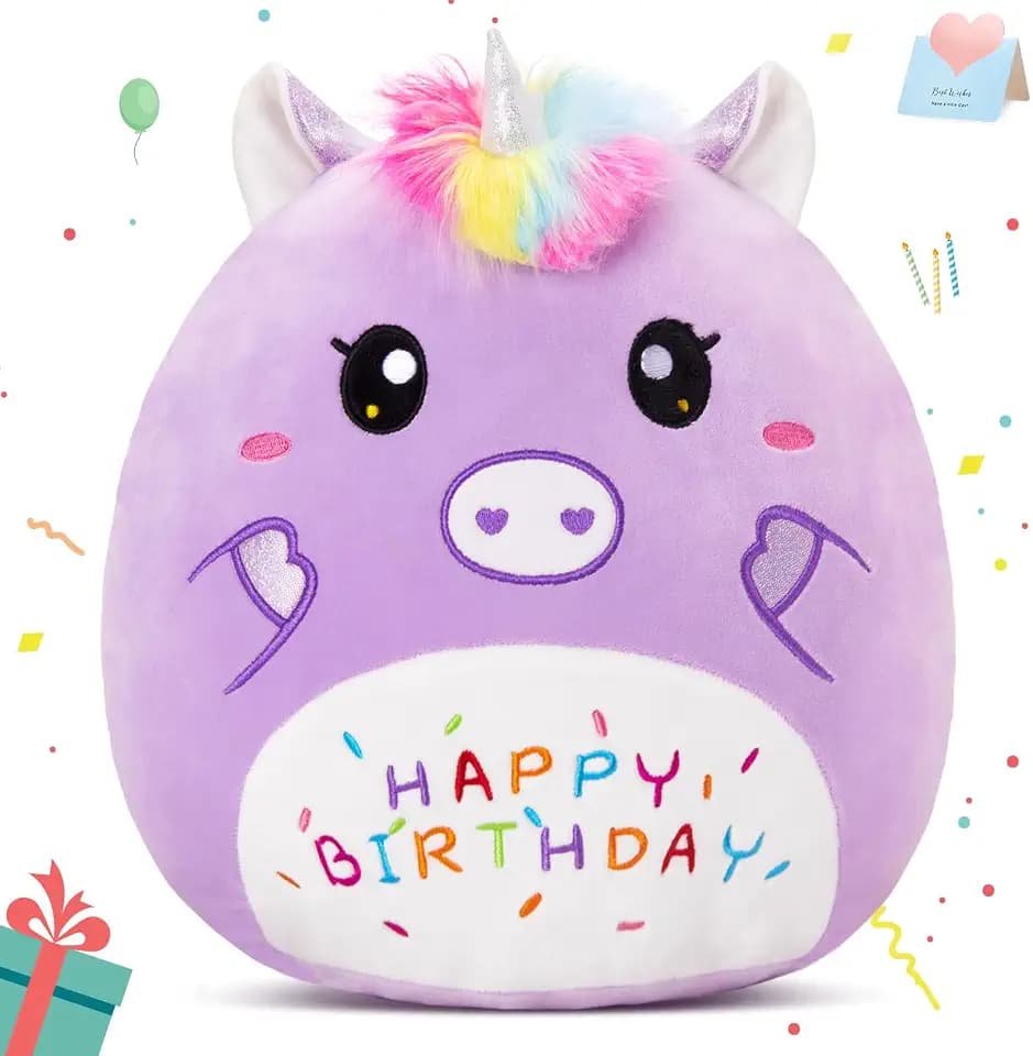 Birthday Unicorn Plush Pillow Stuffed Animal Soft Plushies 12"