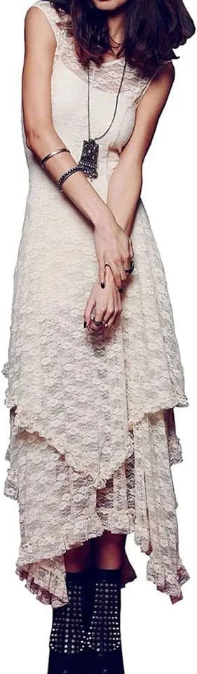 R.Vivimos Womens Lace Long Dress with Slip Two Pieces