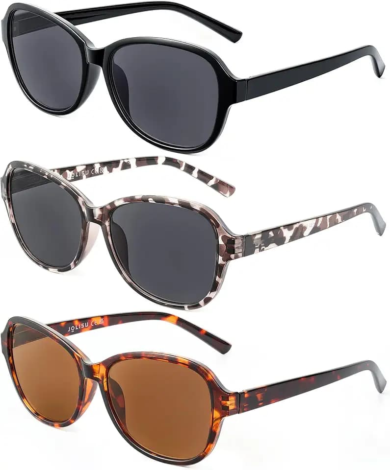 JOLISU 3 Pack Reading Sunglasses for Women, Sun Readers Glasses Spring Hinge Outdoor Sunglasses With UV400 Protection