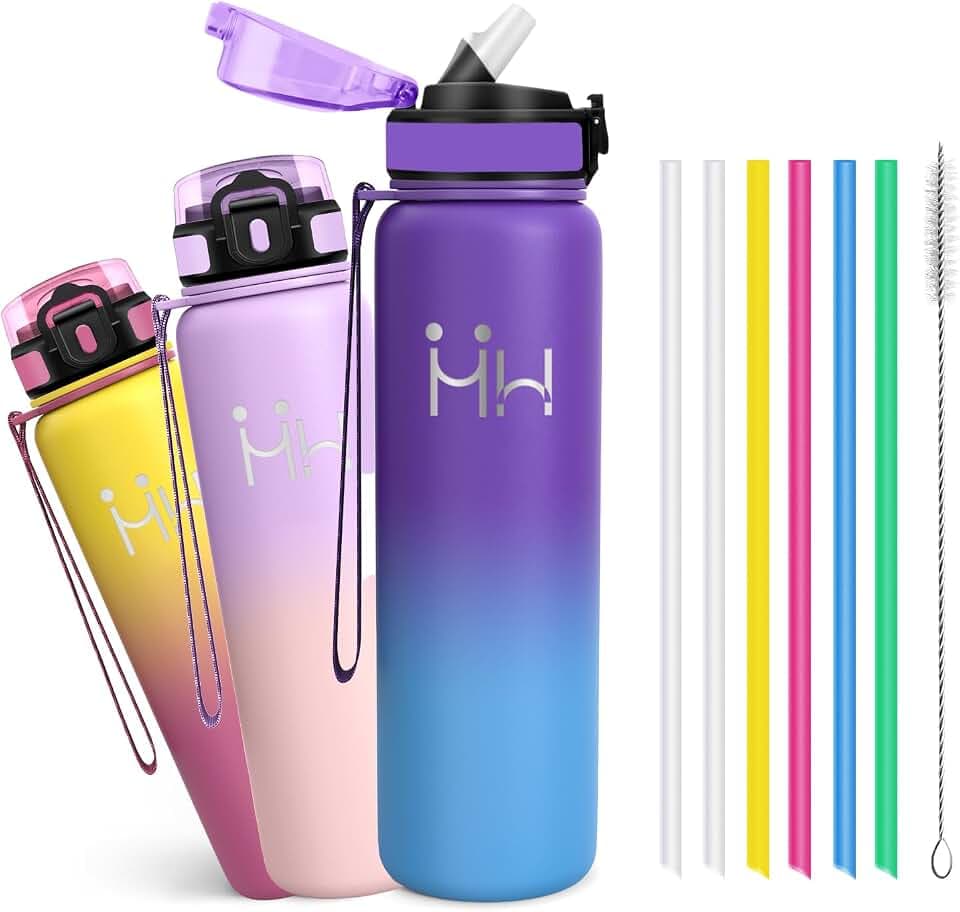 Trinkflasche Edelstahl 1l - Trinkflasche Edelstahl - Trinkflasche Sport - Leicht zu Reinigen - Isolierflasche Doppelwandig - Thermosflasche mit Strohhalm für Wandern, Sport, Outdoor