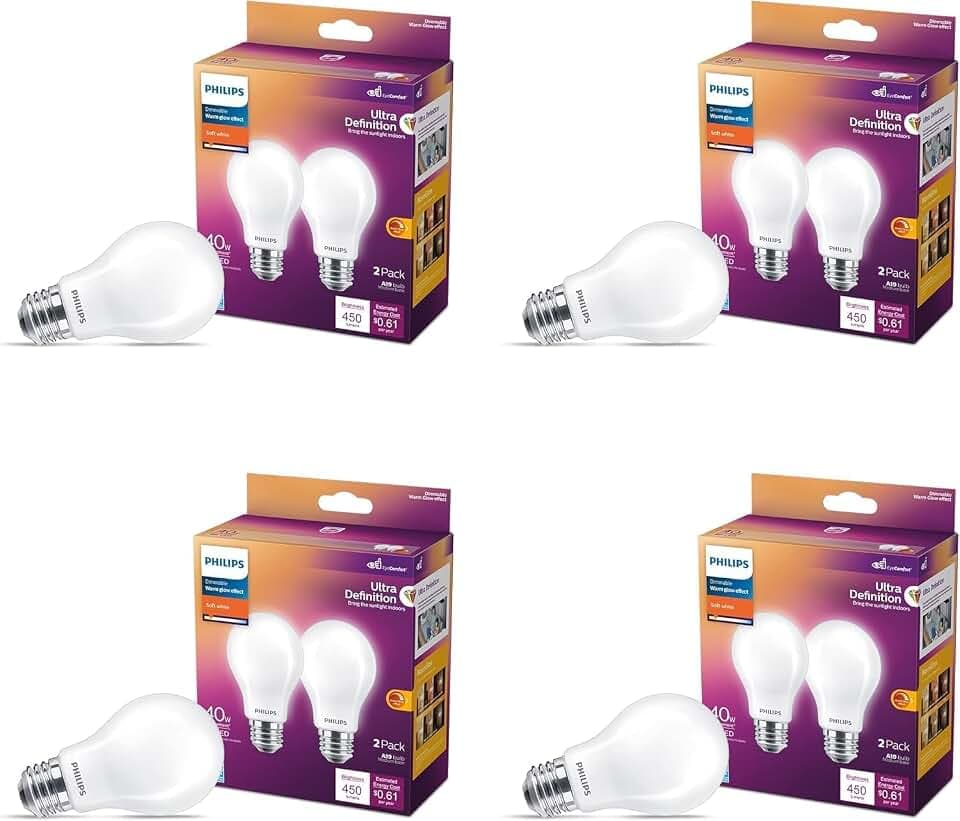 PHILIPS LED 60W A15 8-Pack Ultra Definition Soft White (2700K) 750 Lumen (6.6W = 60W) Dimmable Frosted Flicker-Free Light Bulbs