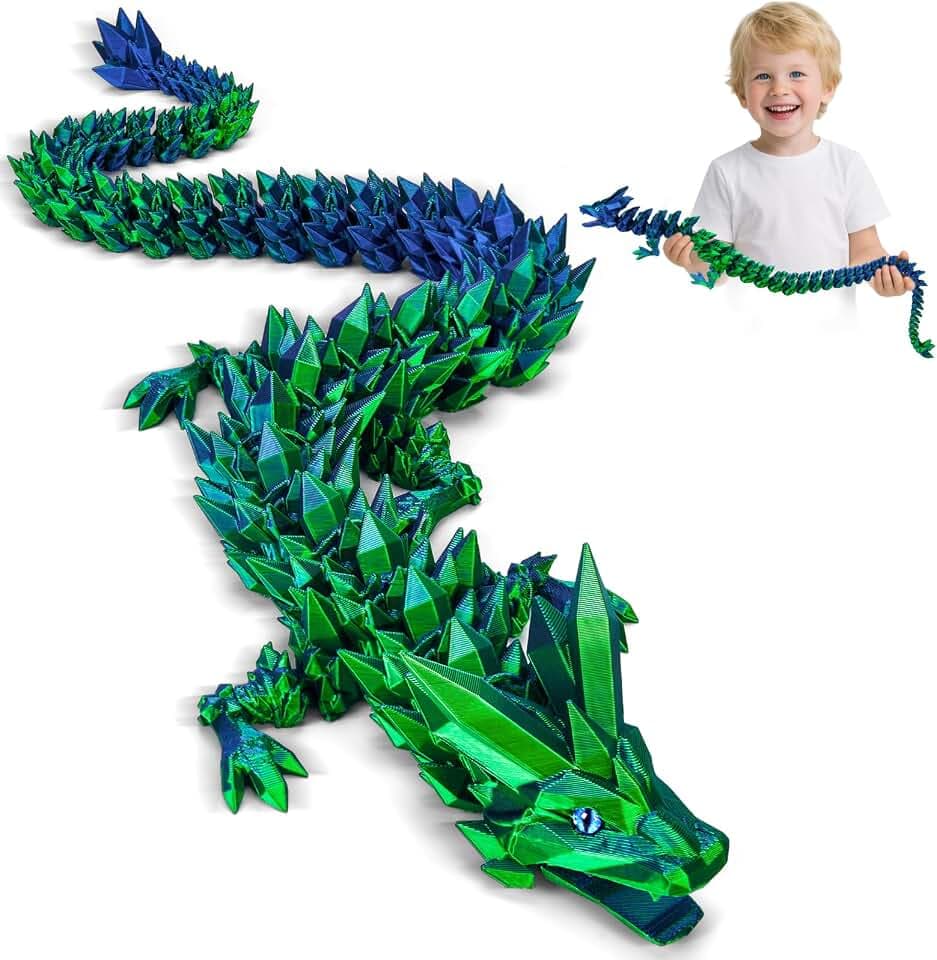 3D Gedrucktes Drache, 60CM Drachen Spielzeug mit Augen, Geheimnisvolle Realistische Drachen Figuren, Ewegliche Gelenke Kristall Drachen Deko, Ostern Kleine Geschenke für Kinder
