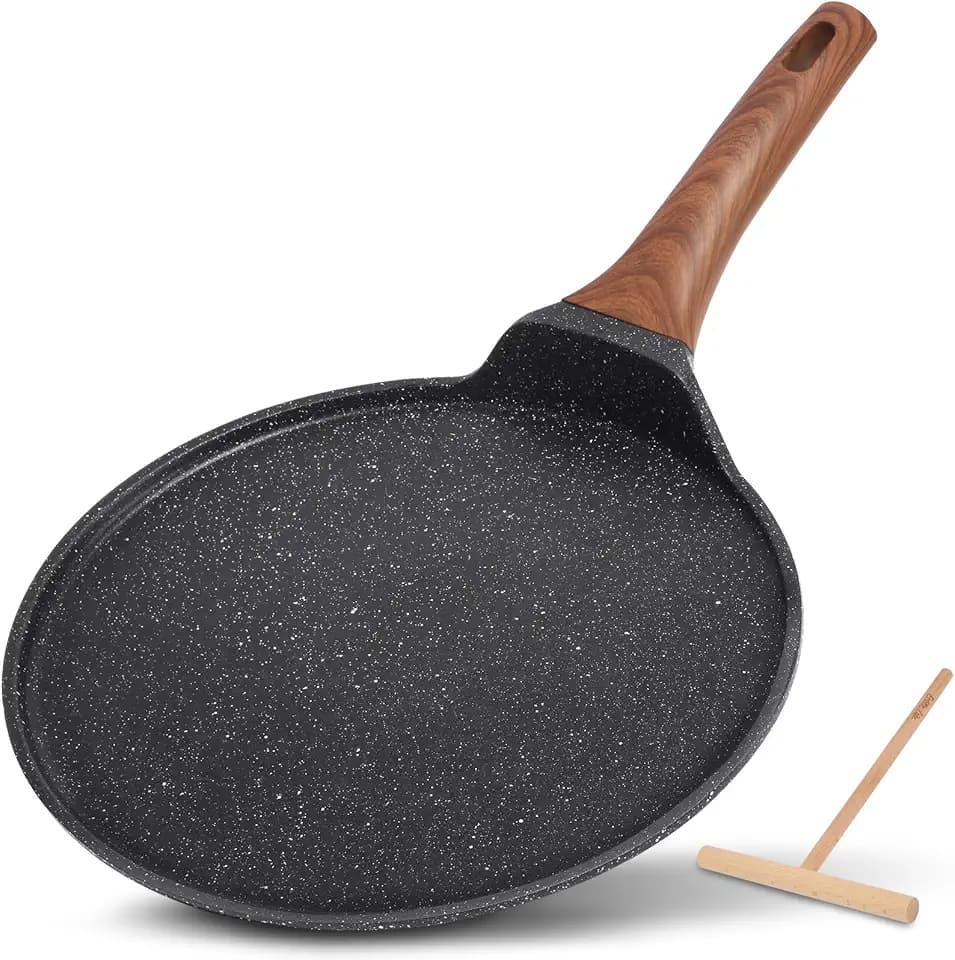 ESLITE LIFE 9.5 Inch Nonstick Crepe Pan with Spreader Granite Coating Black