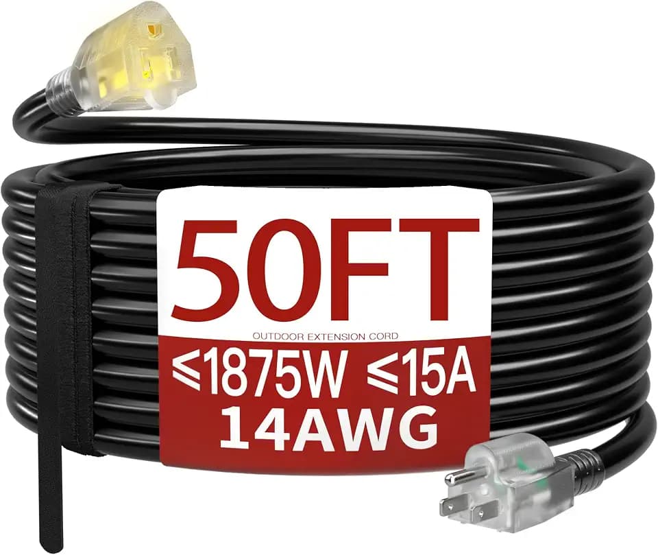 Skrizcable 14/3 50 FT Extension Cord Outdoor, Black Power Cord