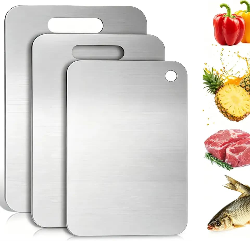 Titan Schneidebrett Set, 3 Stück Schneidebrett Edelstahl, Doppelseitiges Schneidebretter für Fleisch, Obst, Gemüse(S+M+L)