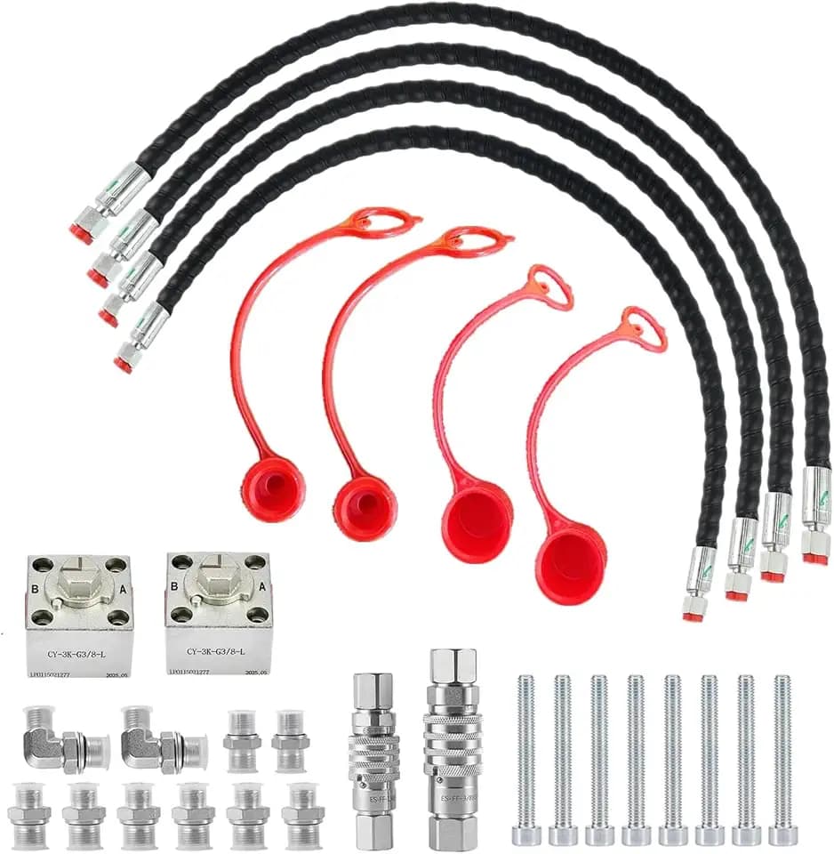 2PCS 3 Way Diverter Valves Kit for 1-2 ton Chinese Mini Excavator,with Quick Connects Connectors 31 inch Flexible Hydraulic Hoses for MIni Excavator Attachment Parts