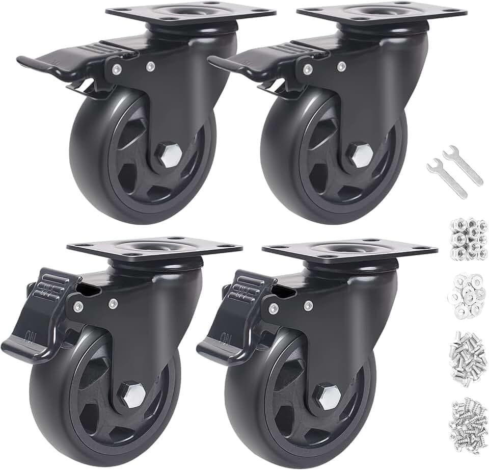 4 Inch Caster Wheels 2000lbs,Casters Set of 4,Heavy Duty Plate Casters with Double Ball Bearings,YAEMIKY Premium Polyurethane Swivel Caster Wheels for Cart,Furniture,Workbench(16pcs Screws Included