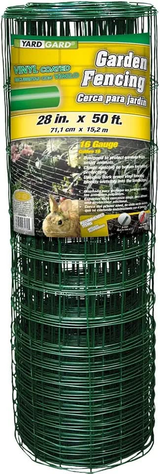 YARDGARD – 4 in. to 1 in. Mesh Welded Wire Fence – 28 in. x 50 ft. 16‑Gauge Vinyl Coated Galvanized Steel – for Rabbit Fencing | Garden Protection | Tree and Flower Barriers