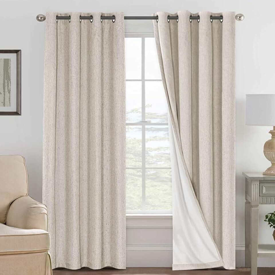 H.VERSAILTEX 100% Blackout Linen Curtains 90" L 2 Panels Natural