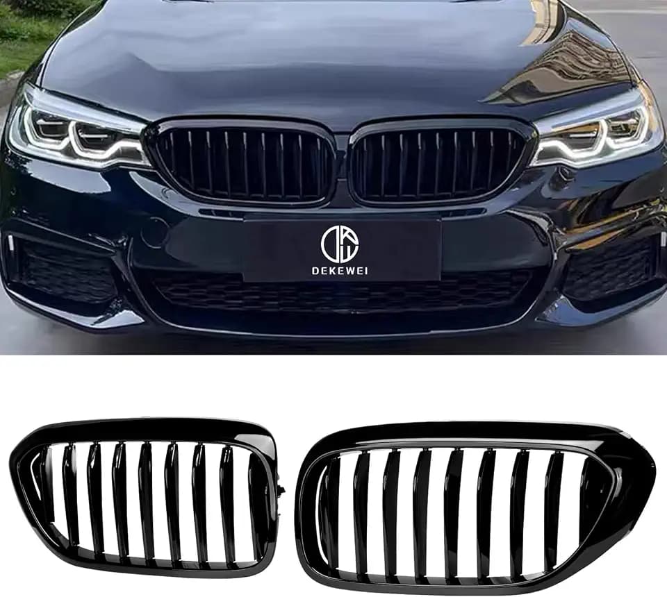 G30 Grill, Single Slat Gloss Black Kidney Grille,ABS Plastic,2pcs
