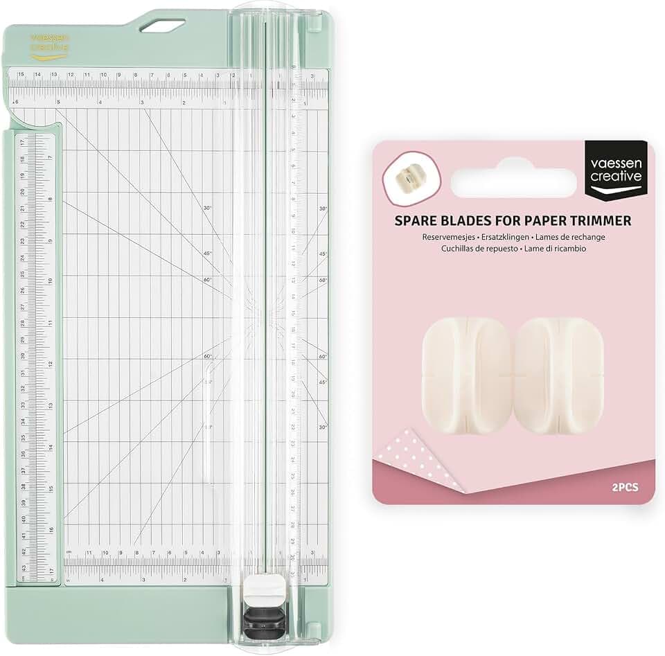 Vaessen Creative Papierschneider mit Falzbrett - Mintgrün - 15,2 x 30,5 cm - 2-in-1 Schneidemaschine für Scrapbooking, Karten Basteln und Papierprojekte - Inklusive 2 Ersatzklingen – Sicher Gestaltet