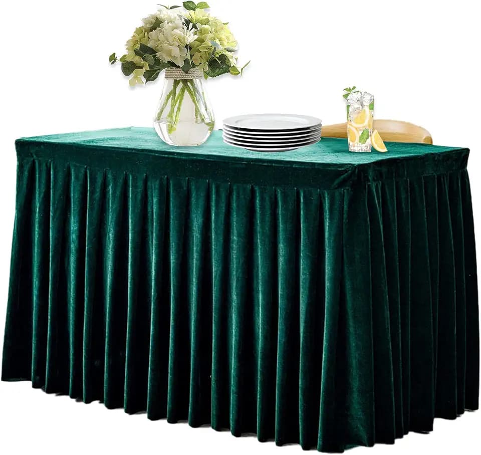 Fitted Tablecloth Dark Green Table Skirts for Rectangle Tables Wrinkle Resistant Velvet Table Cover for Weddings, Banquets, Parties (48x24 in)