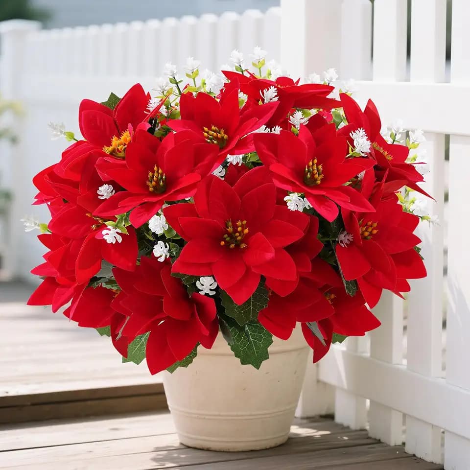 Poinsettias Artificial Flowers for Outdoors Christmas Décor 12 Pcs