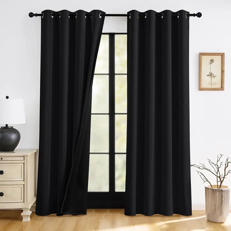 RYB HOME 100% Blackout Bedroom Curtains, Thermal Insulated Curtains