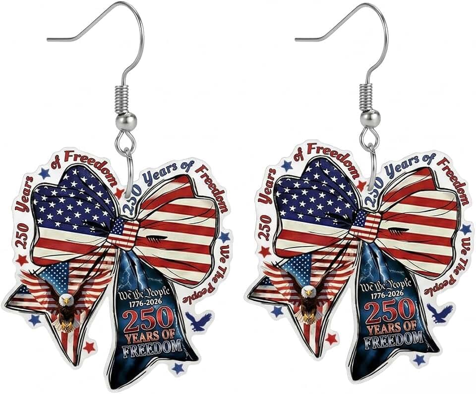 1 Pair Patriotic American Flag Earrings, 250th Anniversary Acrylic Dangle Earrings, 4th of July Independence Day Jewelry