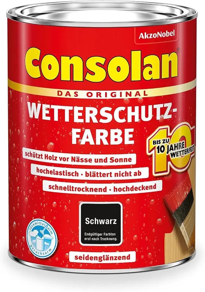 Consolan Wetterschutzfarbe, Deckender Holzschutz für Außen, Schwarz, 750ml
