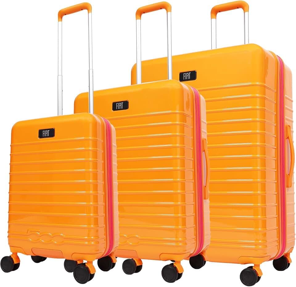 FUL x Fiat 500 Collab Hardside 3-Piece Spinner Luggage Set, Suitcase Set in Fiat 500 Style, Lightweight, Expandable Compartment and 360° Spinner Wheels, Orange