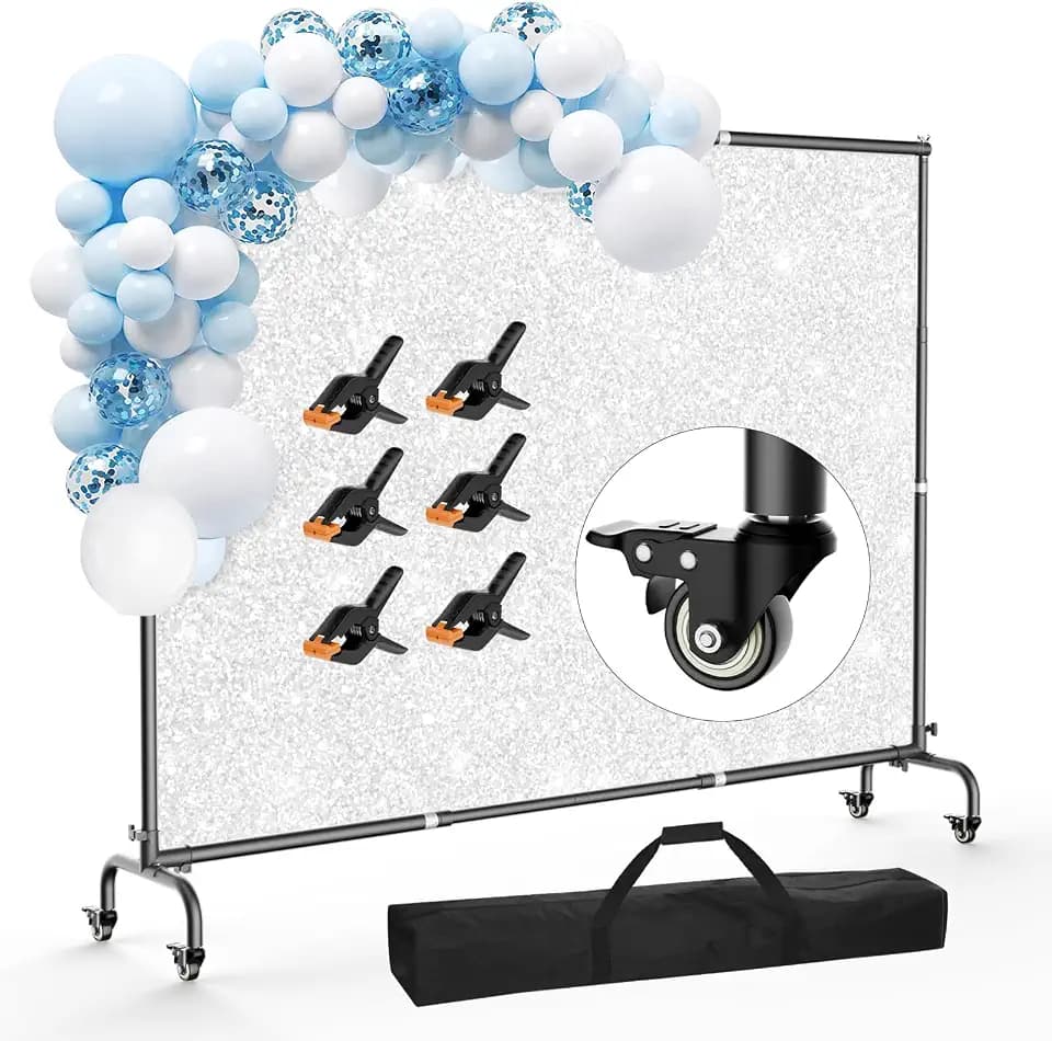 10x7.5ft Backdrop Stand with Wheels, Adjustable Photo Stand Kit