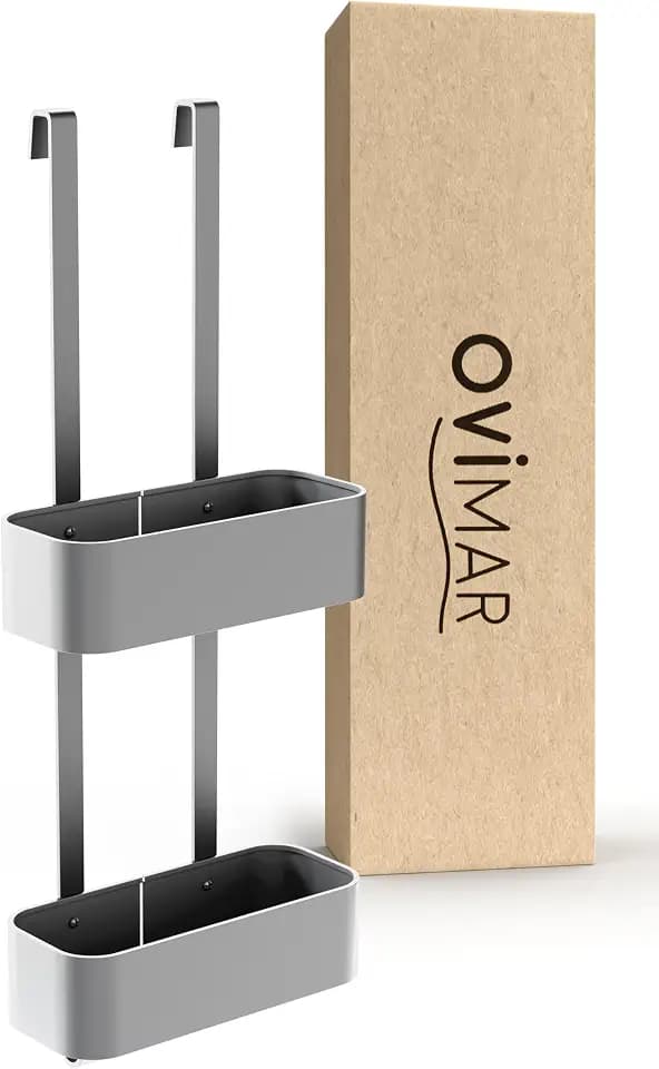ovimar Duschablage Vanas in silber als Badezimmer Organizer ohne Bohren | 2 stöckiger Duschkorb zum Hängen als ideale Aufbewahrung fürs Bad | Badezimmer Organizer aus leichtem Aluminium