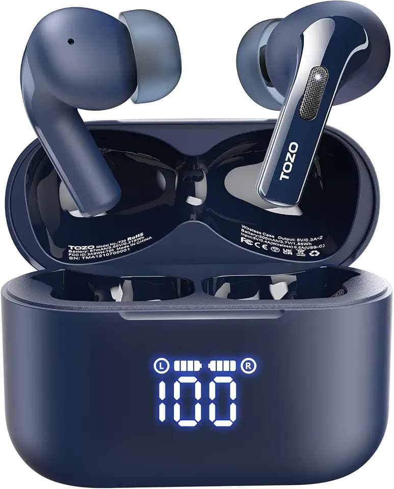 TOZO T20 Wireless Earbuds 97H Playtime, Wireless Charging LED Display Case