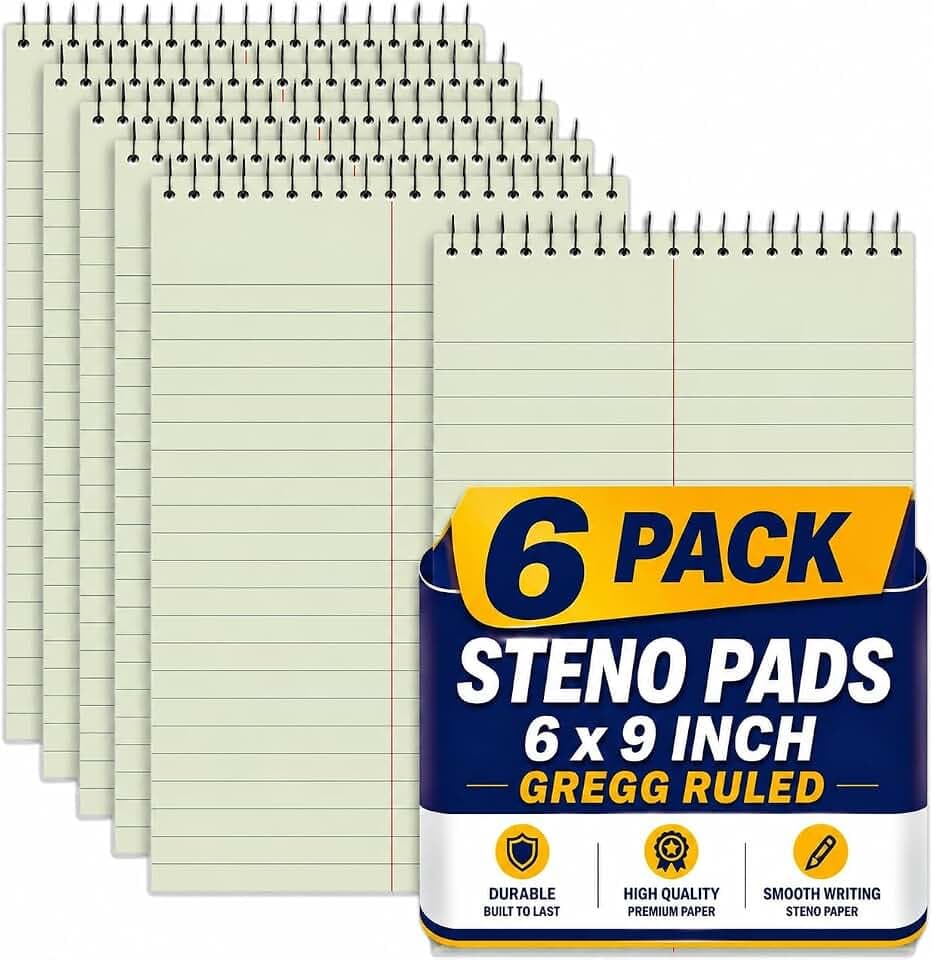 1InTheOffice Steno Pads Spiral 6x9, Spiral Note Pad, Gregg Ruled Spiral Notepad, Green Tint, 80 Sheets (6 Pack)