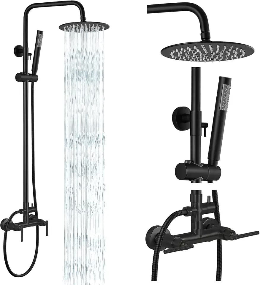 gotonovo Exposed Outdoor Shower Kit SUS304, Matte Black, Lever Handle