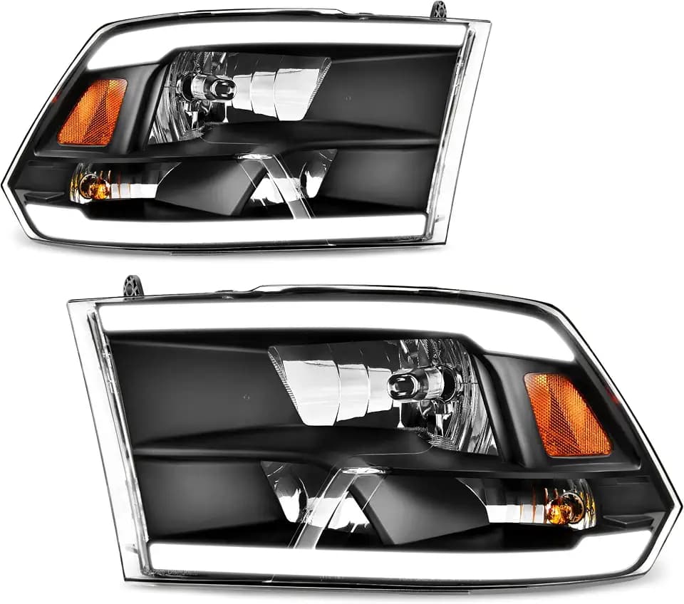 AUTOSAVER88 LED DRL Headlight Assembly Compatible with 2009–2018 Dodge Ram 1500, 2010–2018 Dodge Ram 2500 3500 Replacement Headlamp Black Housing Clear Lens (Only for Quad Models)