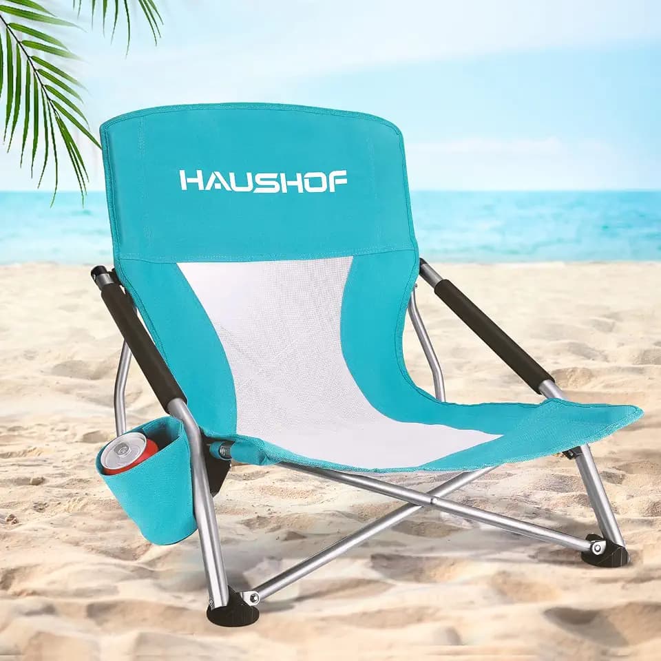 HAUSHOF Low Beach Chair, Mesh Back Folding Chair