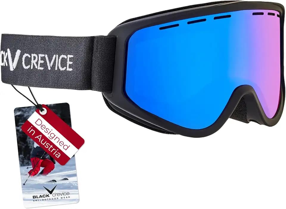 Black Crevice Junior Skibrille I Skibrille für Kinder mit gepolstertem Rahmen I Revo Doppelscheibe mit Anti-Fog-Beschichtung & UV 400 Schutz I Optimaler Komfort für Kinder