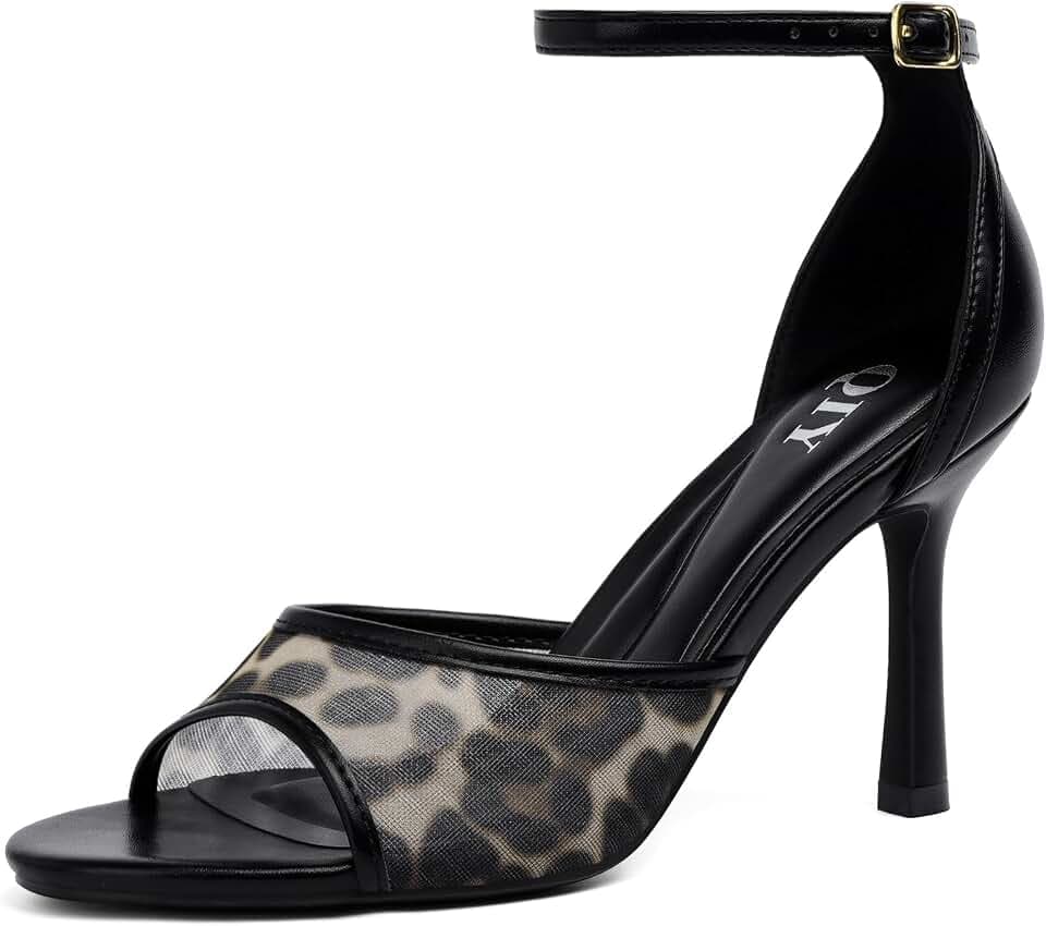 QIY Womens Ankle Strap Heels Stiletto Heel Open Peep Toe Heeled Sandals