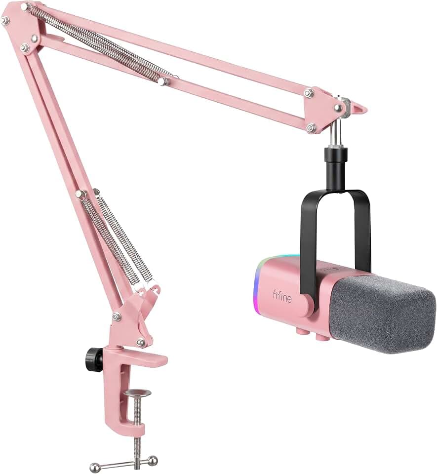 FIFINE XLR Streaming Mikrofon mit Arm für Podcast Studio, USB Dynamisch Microphone Gaming PC mit Stummschalttaste, für PS4/5 Mac Mixer Soundkarten - Rose