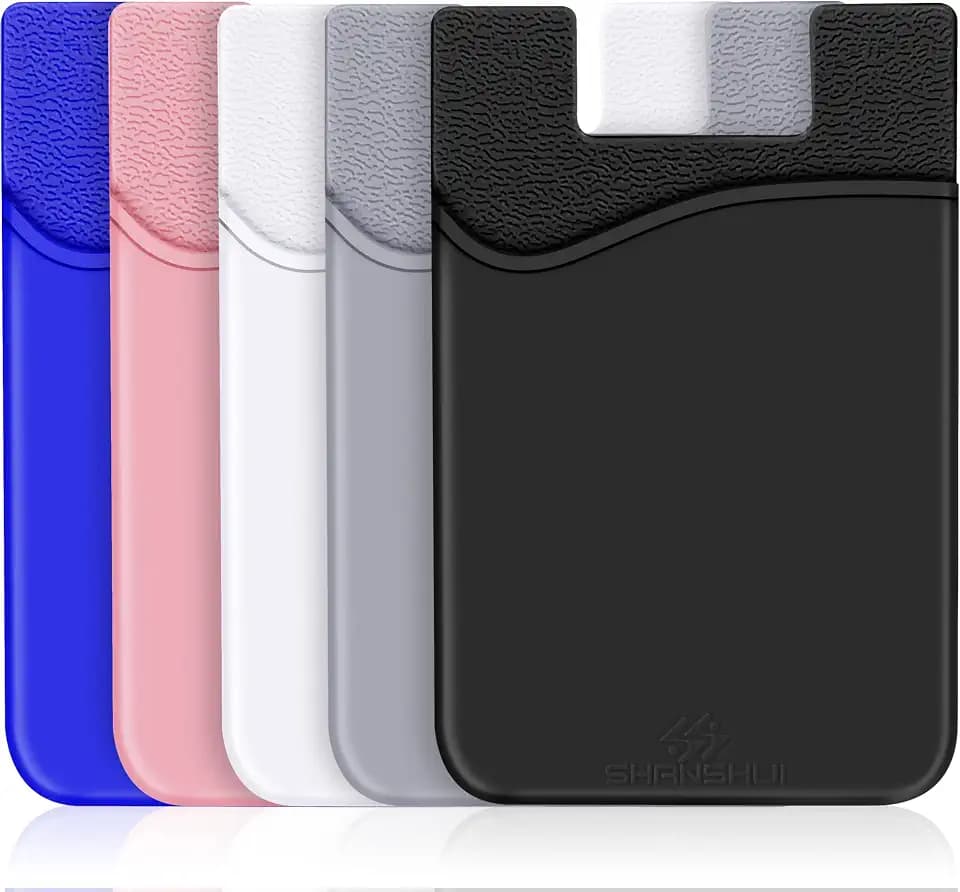 SHANSHUI Card Holder for Phone, Adhesive Phone Wallet Credit ID Business Card Holder Silicone Pocket Stick on Compatible with iPhone & All Smartphones 5 Pack