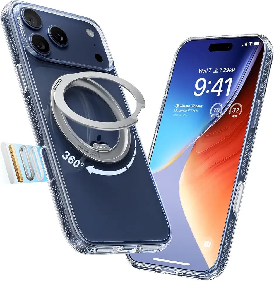 TORRAS for iPhone 17 Pro Case, 360 Magnetic Stand, Crystal Clear 6.3"