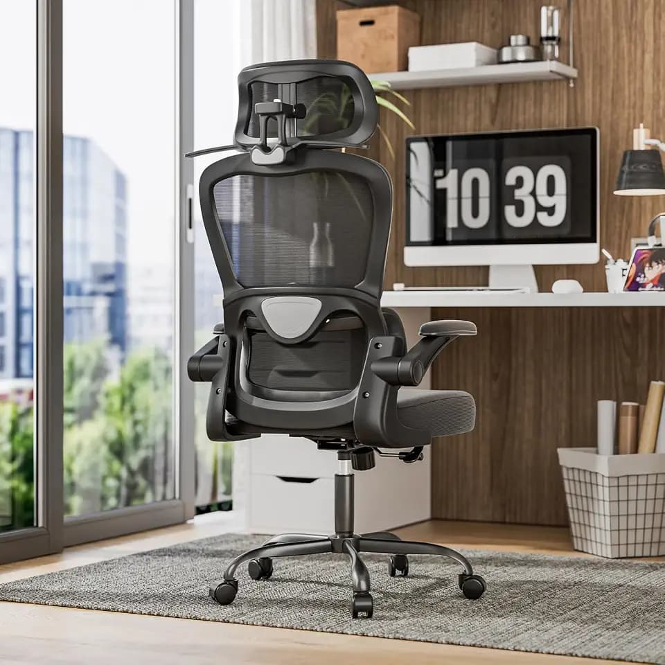 Farini Schreibtischstuhl mit Kleiderständer Bürostuhl Ergonomisch mit Verstellbarer Kopfstütze, Office Chair Chefsessel mit Armlehne, Gaming Stuhl mit Rollen, Tiefschwarz