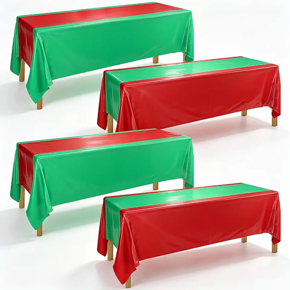4Pcs Christmas Tablecloths, Red and Green Table Cloths 51 x 86 Inch
