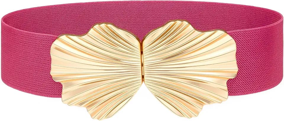 XZQTIVE Women’s Wide Elastic Belt for Dresses – Stretchy Fashion Waist Belt for Ladies with Boho Shell Gold Buckle