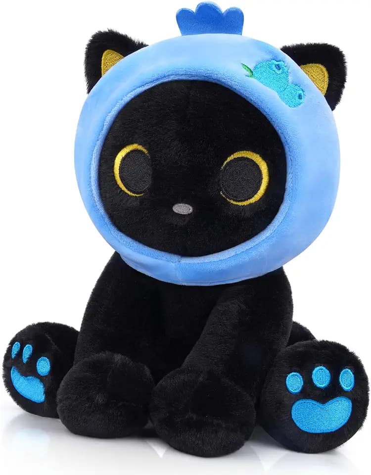 Black Cat Plush, 8inch Blueberry Cat Stuffed Animals for Kids