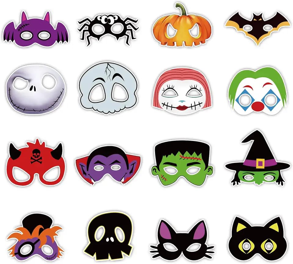 16pcs Halloween Party Supplies Mask Cat Witch Pumpkin Vampire Ghost Costume Accessories for Halloween Party Favors