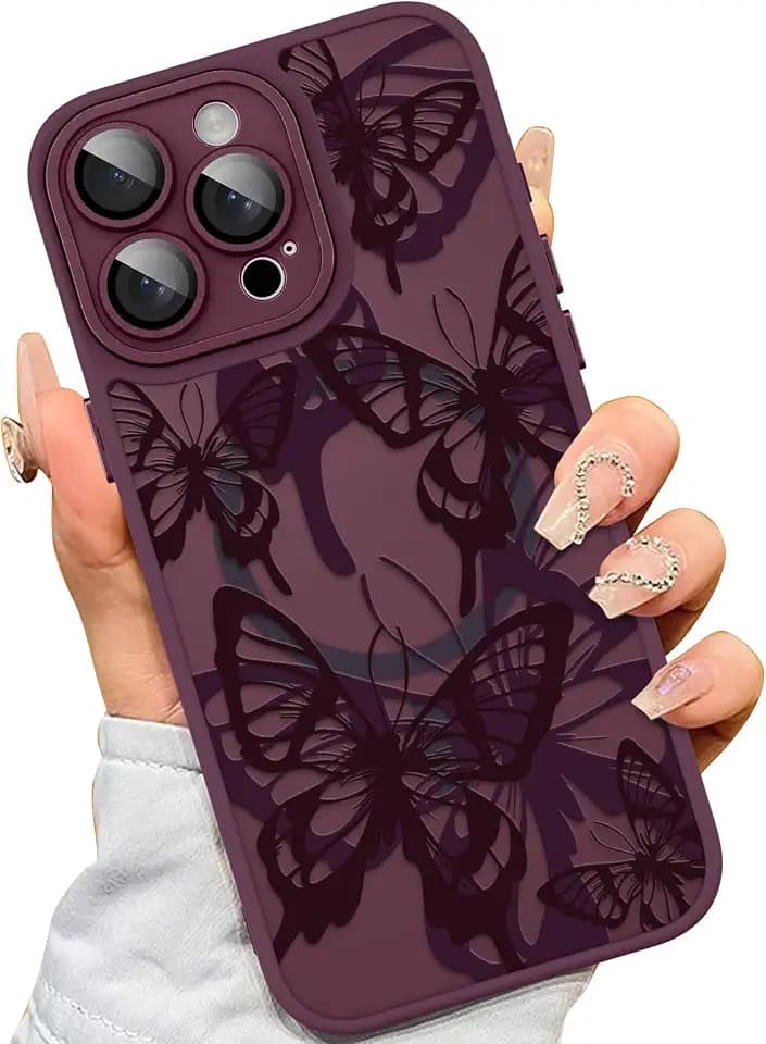 AIGOMARA Case for iPhone 15 Pro Max, Red Butterfly Pattern Design