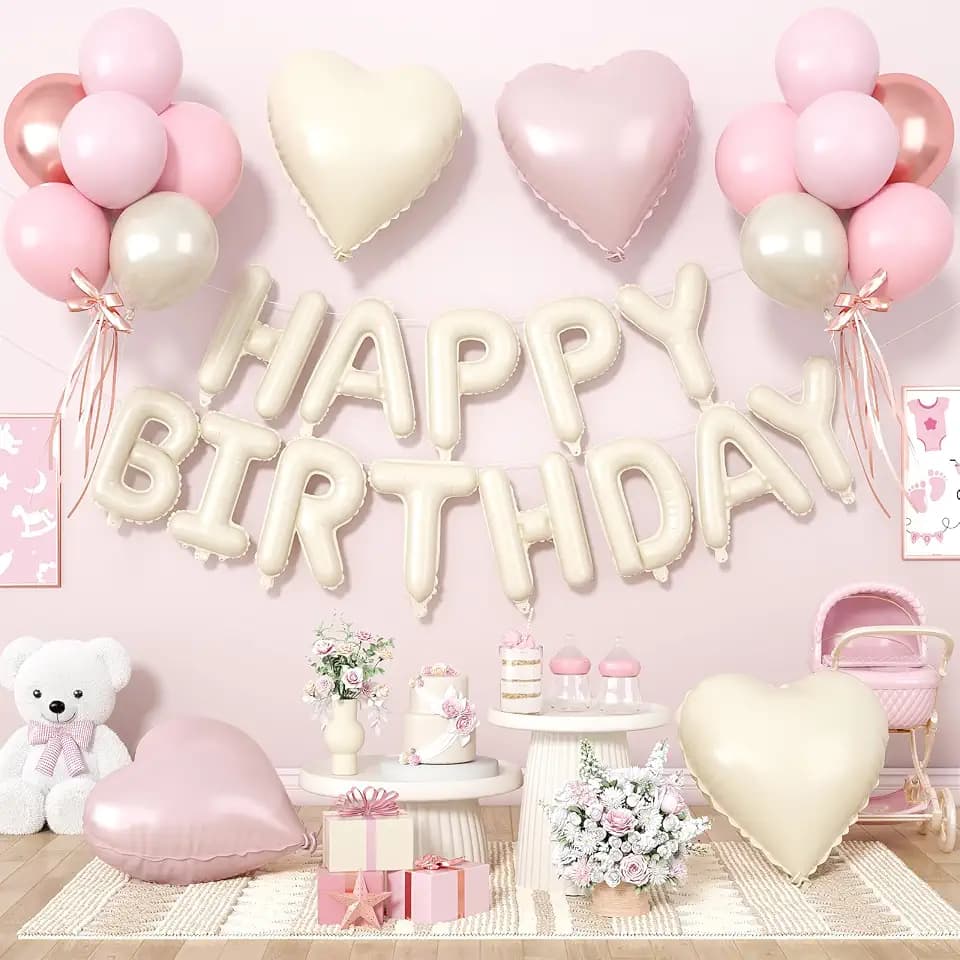Pink Heart Happy Birthday Decorations, 29 PC for Girls Baby Shower Party