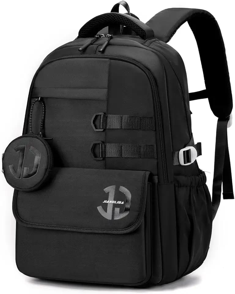 JANSBEN Wasserdichter Schulrucksack für Teenager Jungen und Mädchen, Mehrfachfach Design für Schule und Reisen, Schultasche Ideal für 5 Klasse Schwarz