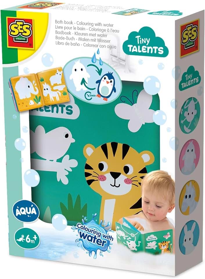 SES Creative Wassermalbuch Baby | Tiere | Badewannenspielzeug | Wiederverwendbar | Made in Holland | für Kinder ab 6 Monaten | Diverse Farben | 1 Badezimmerbuch mit 8 Seiten | 13056