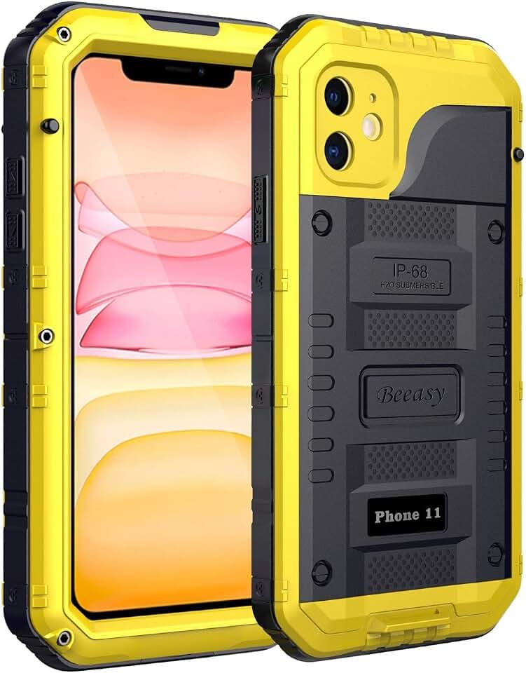 Beeasy Hülle Kompatibel mit iPhone 11, Wasserdicht Stoßfest Outdoor Handy Case Militärstandard Schutzhülle mit Displayschutz Robust Metall Schutz vor Stürzen Stößen Heavy Duty Handyhülle,Gelb
