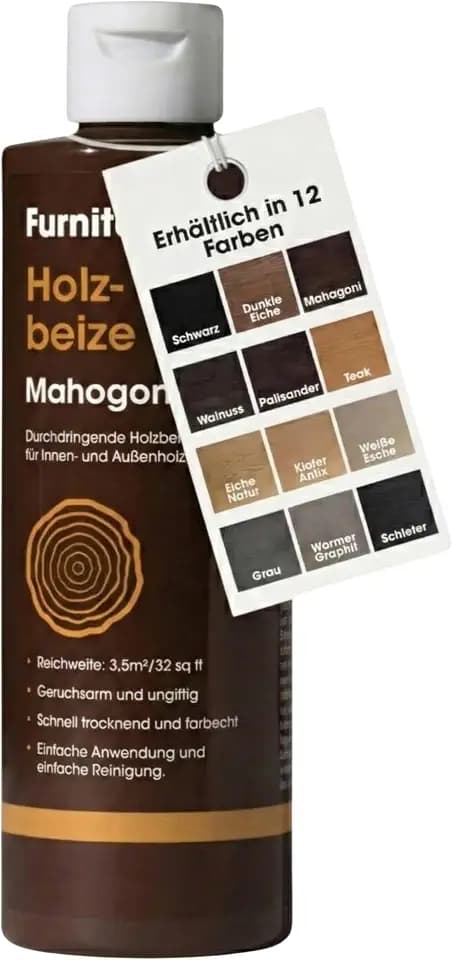 Furniture Clinic Holz-Beize und Moebel-Lasur (Mahagoni). Ungiftig. Hochkonzentrierte Holzbeize. Schnelltrocknend. Beize für alle Holzarten im Innen und Außenbereich 250 ml
