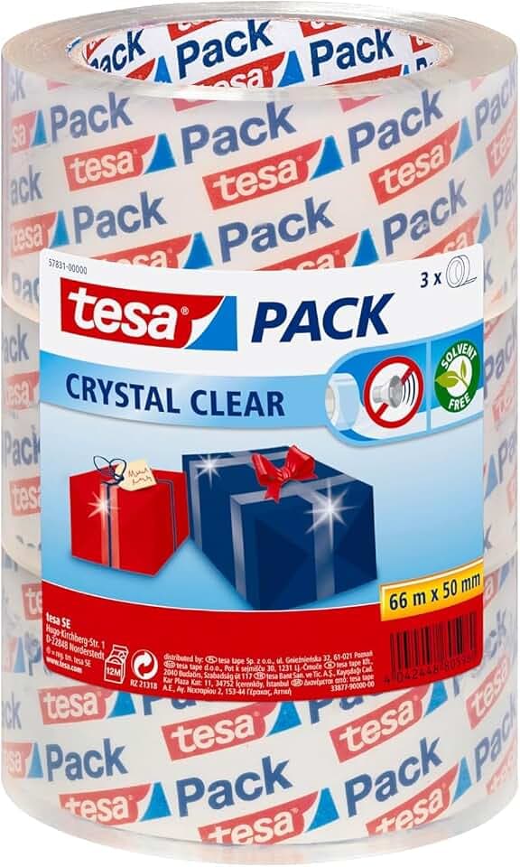 tesa tesapack Crystal Clear Paketklebeband - 66 m x 50 mm - 3 Rollen