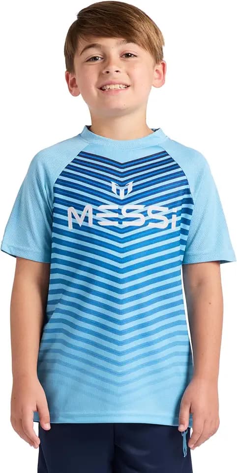 Messi Boys' Lifestyle Short Sleeve Top, Slim-fit Crew-Neck Shirt with Logo, Comfortable